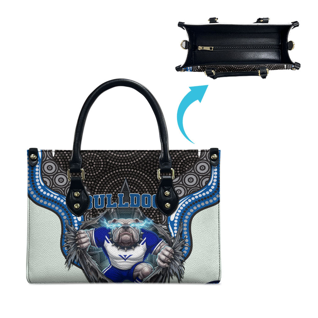 Canterbury Bankstown Bulldogs Rugby Leather Bag The Scream of Lightning Eyes - Indigenous Dot Ripping Effect