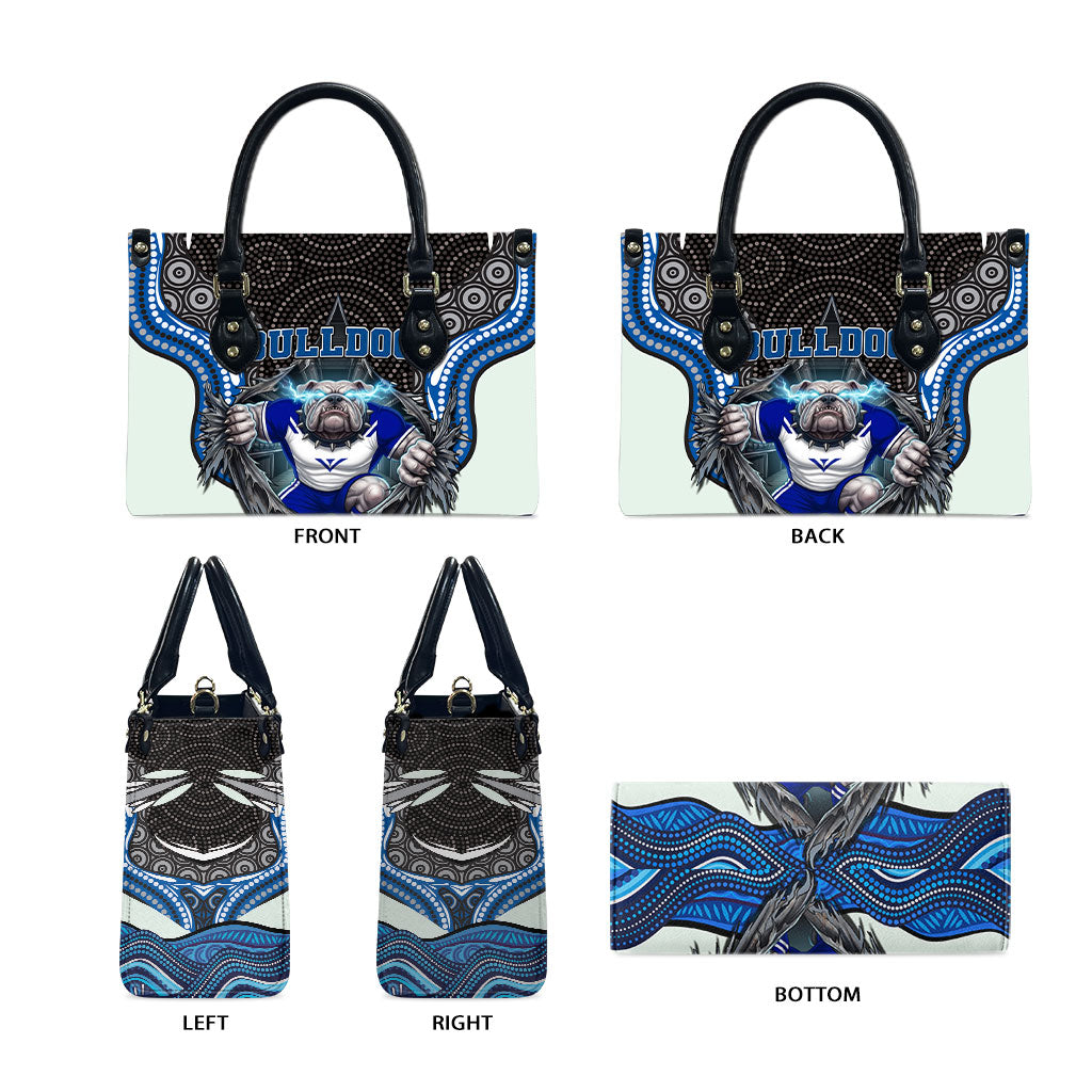 Canterbury Bankstown Bulldogs Rugby Leather Bag The Scream of Lightning Eyes - Indigenous Dot Ripping Effect
