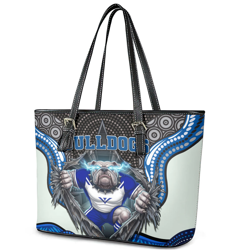 Canterbury Bankstown Bulldogs Rugby Leather Tote Bag The Scream of Lightning Eyes - Indigenous Dot Ripping Effect