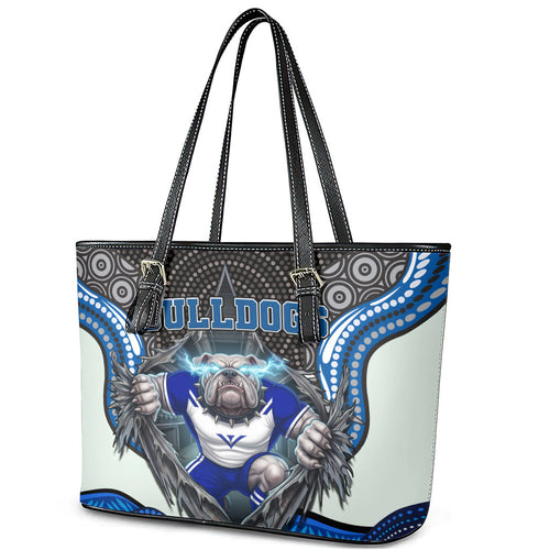 Canterbury Bankstown Bulldogs Rugby Leather Tote Bag The Scream of Lightning Eyes - Indigenous Dot Ripping Effect
