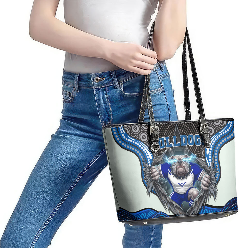 Canterbury Bankstown Bulldogs Rugby Leather Tote Bag The Scream of Lightning Eyes - Indigenous Dot Ripping Effect