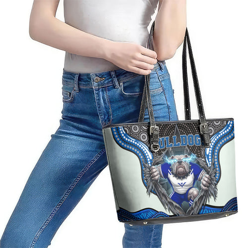 Canterbury Bankstown Bulldogs Rugby Leather Tote Bag The Scream of Lightning Eyes - Indigenous Dot Ripping Effect