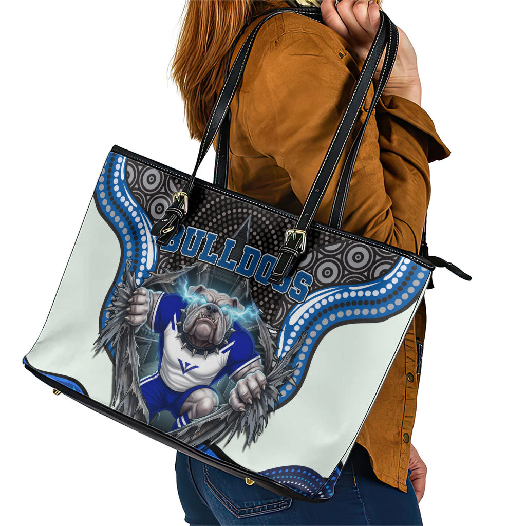 Canterbury Bankstown Bulldogs Rugby Leather Tote Bag The Scream of Lightning Eyes - Indigenous Dot Ripping Effect