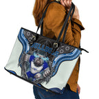 Canterbury Bankstown Bulldogs Rugby Leather Tote Bag The Scream of Lightning Eyes - Indigenous Dot Ripping Effect