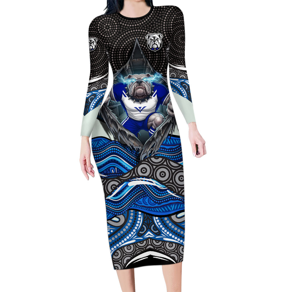 Canterbury Bankstown Bulldogs Rugby Long Sleeve Bodycon Dress The Scream of Lightning Eyes - Indigenous Dot Ripping Effect