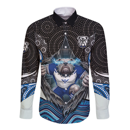 Canterbury Bankstown Bulldogs Rugby Long Sleeve Button Shirt The Scream of Lightning Eyes - Indigenous Dot Ripping Effect