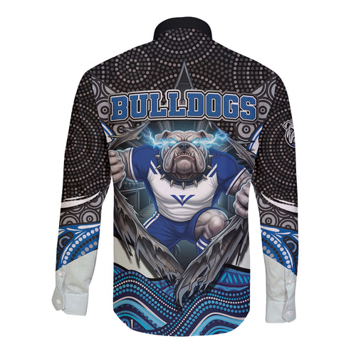 Canterbury Bankstown Bulldogs Rugby Long Sleeve Button Shirt The Scream of Lightning Eyes - Indigenous Dot Ripping Effect