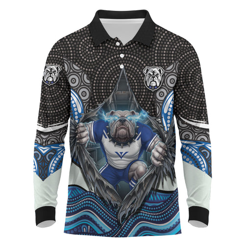 Canterbury Bankstown Bulldogs Rugby Long Sleeve Polo Shirt The Scream of Lightning Eyes - Indigenous Dot Ripping Effect