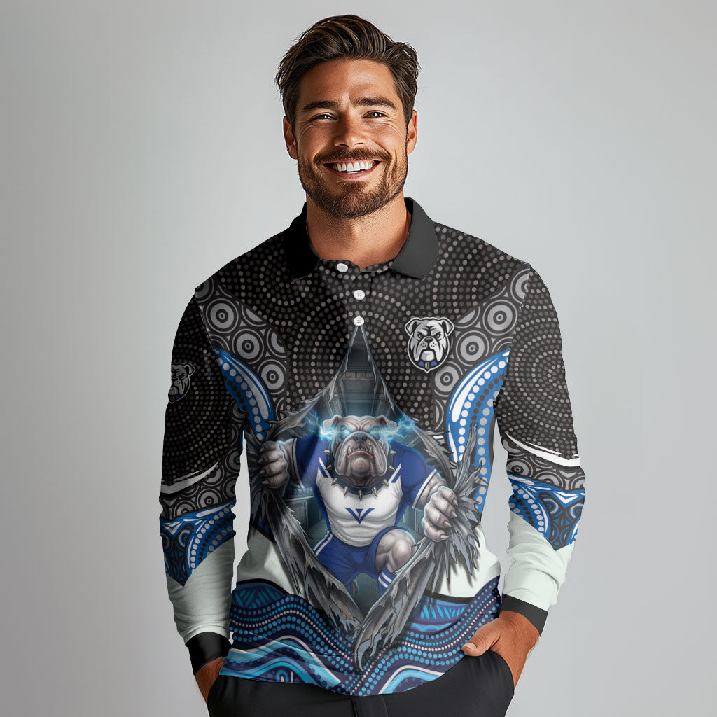 Canterbury Bankstown Bulldogs Rugby Long Sleeve Polo Shirt The Scream of Lightning Eyes - Indigenous Dot Ripping Effect