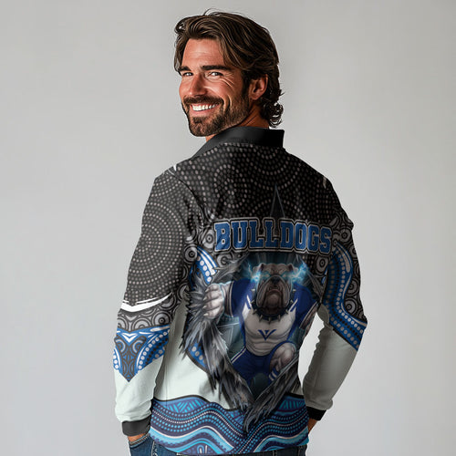 Canterbury Bankstown Bulldogs Rugby Long Sleeve Polo Shirt The Scream of Lightning Eyes - Indigenous Dot Ripping Effect