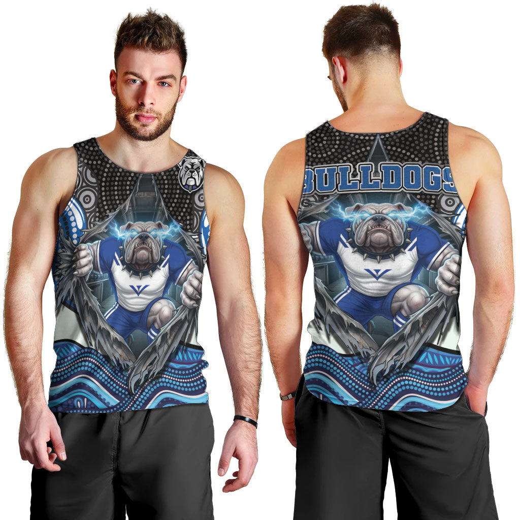 Canterbury Bankstown Bulldogs Rugby Men Tank Top The Scream of Lightning Eyes - Indigenous Dot Ripping Effect