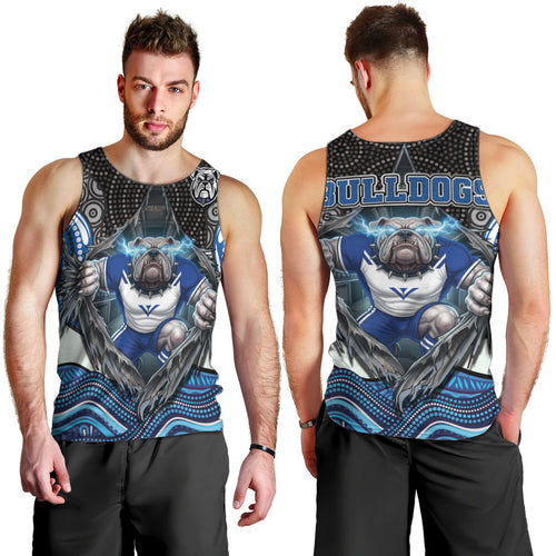 Canterbury Bankstown Bulldogs Rugby Men Tank Top The Scream of Lightning Eyes - Indigenous Dot Ripping Effect