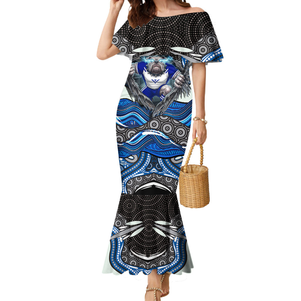 Canterbury Bankstown Bulldogs Rugby Mermaid Dress The Scream of Lightning Eyes - Indigenous Dot Ripping Effect