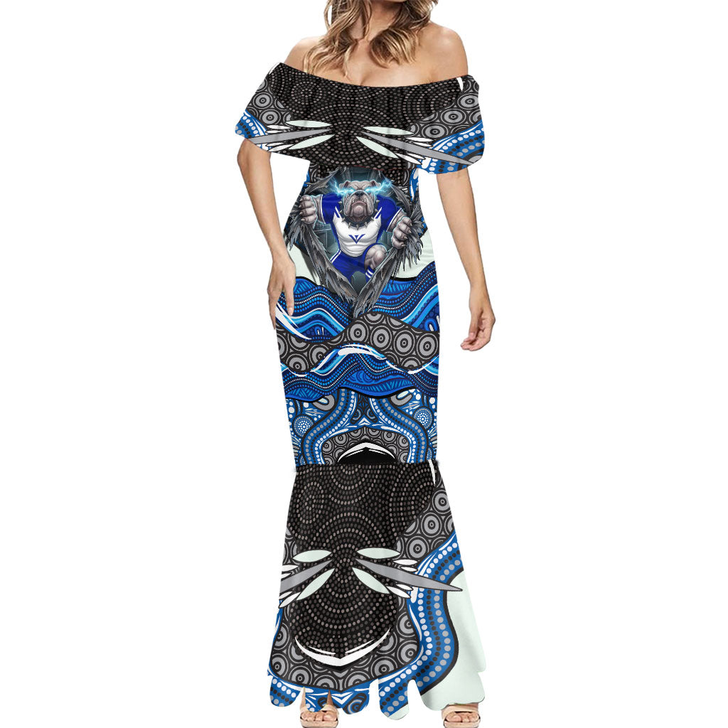 Canterbury Bankstown Bulldogs Rugby Mermaid Dress The Scream of Lightning Eyes - Indigenous Dot Ripping Effect