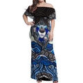 Canterbury Bankstown Bulldogs Rugby Off Shoulder Maxi Dress The Scream of Lightning Eyes - Indigenous Dot Ripping Effect