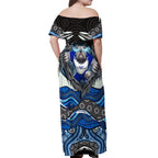 Canterbury Bankstown Bulldogs Rugby Off Shoulder Maxi Dress The Scream of Lightning Eyes - Indigenous Dot Ripping Effect