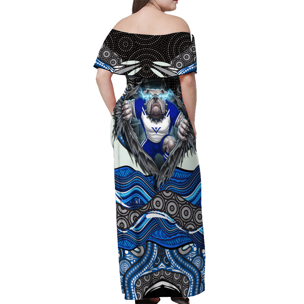 Canterbury Bankstown Bulldogs Rugby Off Shoulder Maxi Dress The Scream of Lightning Eyes - Indigenous Dot Ripping Effect