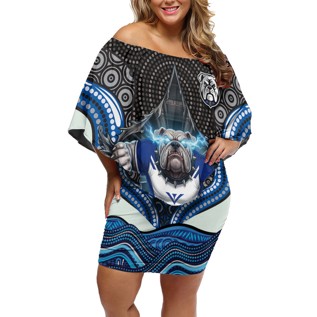 Canterbury Bankstown Bulldogs Rugby Off Shoulder Short Dress The Scream of Lightning Eyes - Indigenous Dot Ripping Effect