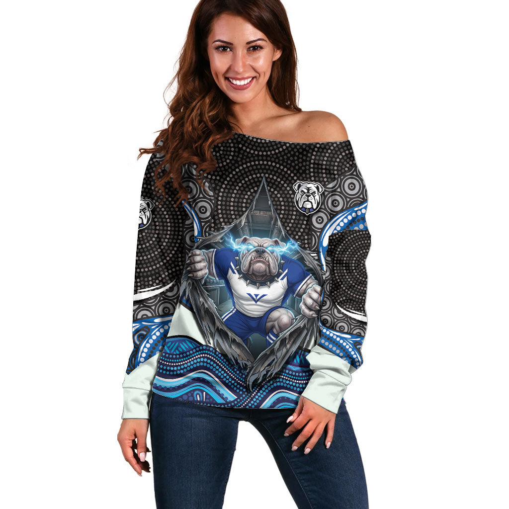 Canterbury Bankstown Bulldogs Rugby Off Shoulder Sweater The Scream of Lightning Eyes - Indigenous Dot Ripping Effect