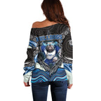 Canterbury Bankstown Bulldogs Rugby Off Shoulder Sweater The Scream of Lightning Eyes - Indigenous Dot Ripping Effect