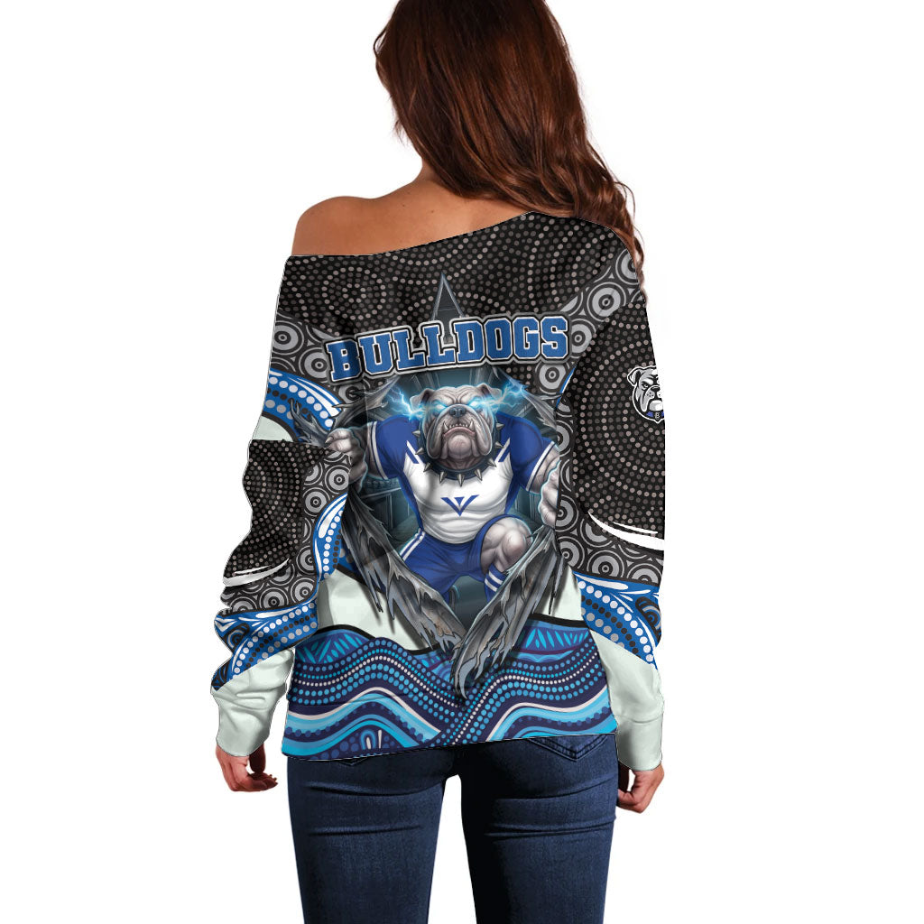 Canterbury Bankstown Bulldogs Rugby Off Shoulder Sweater The Scream of Lightning Eyes - Indigenous Dot Ripping Effect