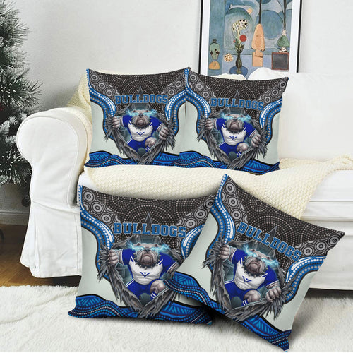 Canterbury Bankstown Bulldogs Rugby Pillow Cover The Scream of Lightning Eyes - Indigenous Dot Ripping Effect