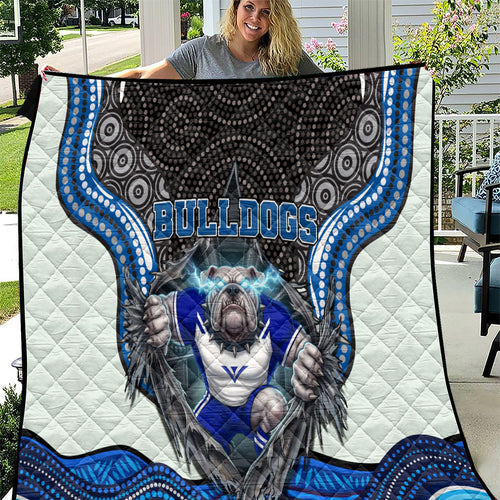 Canterbury Bankstown Bulldogs Rugby Quilt The Scream of Lightning Eyes - Indigenous Dot Ripping Effect