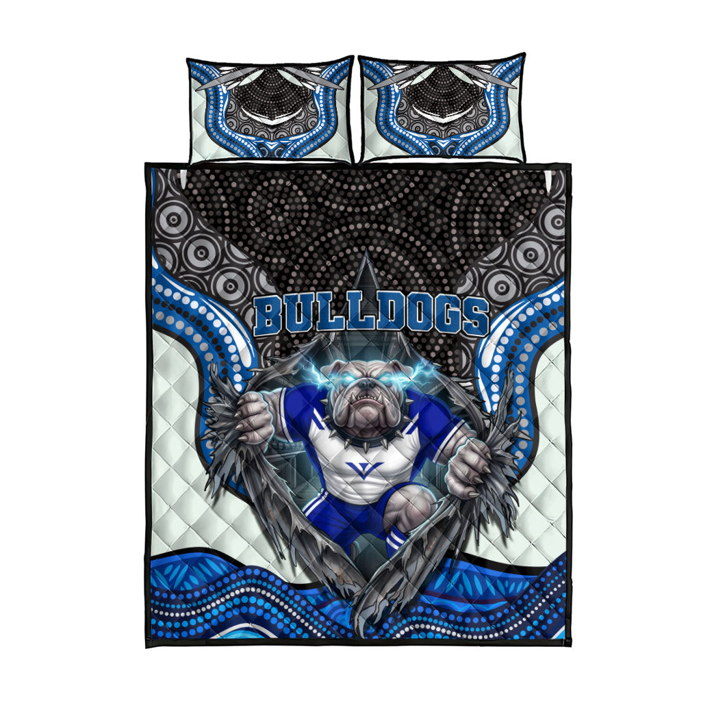 Canterbury Bankstown Bulldogs Rugby Quilt Bed Set The Scream of Lightning Eyes - Indigenous Dot Ripping Effect