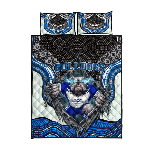 Canterbury Bankstown Bulldogs Rugby Quilt Bed Set The Scream of Lightning Eyes - Indigenous Dot Ripping Effect