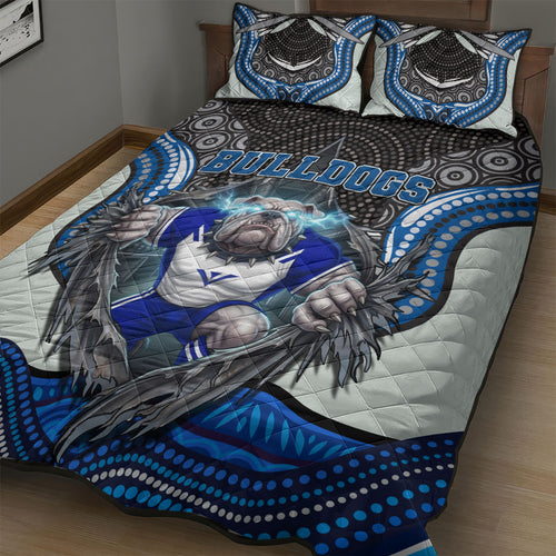Canterbury Bankstown Bulldogs Rugby Quilt Bed Set The Scream of Lightning Eyes - Indigenous Dot Ripping Effect