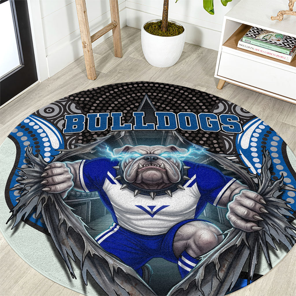 Canterbury Bankstown Bulldogs Rugby Round Carpet The Scream of Lightning Eyes - Indigenous Dot Ripping Effect