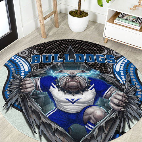Canterbury Bankstown Bulldogs Rugby Round Carpet The Scream of Lightning Eyes - Indigenous Dot Ripping Effect