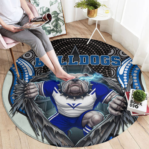 Canterbury Bankstown Bulldogs Rugby Round Carpet The Scream of Lightning Eyes - Indigenous Dot Ripping Effect