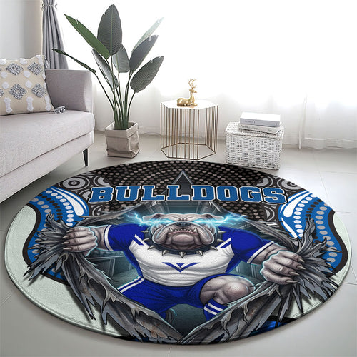 Canterbury Bankstown Bulldogs Rugby Round Carpet The Scream of Lightning Eyes - Indigenous Dot Ripping Effect