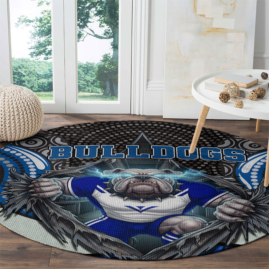 Canterbury Bankstown Bulldogs Rugby Round Carpet The Scream of Lightning Eyes - Indigenous Dot Ripping Effect