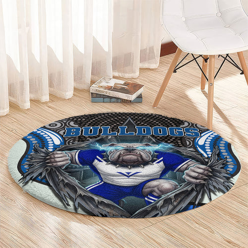 Canterbury Bankstown Bulldogs Rugby Round Carpet The Scream of Lightning Eyes - Indigenous Dot Ripping Effect