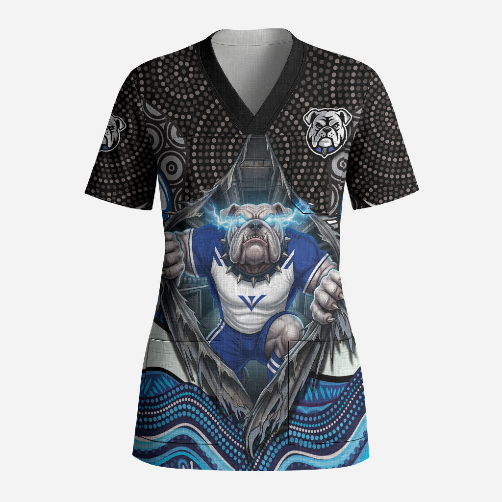 Canterbury Bankstown Bulldogs Rugby Scrub Top The Scream of Lightning Eyes - Indigenous Dot Ripping Effect