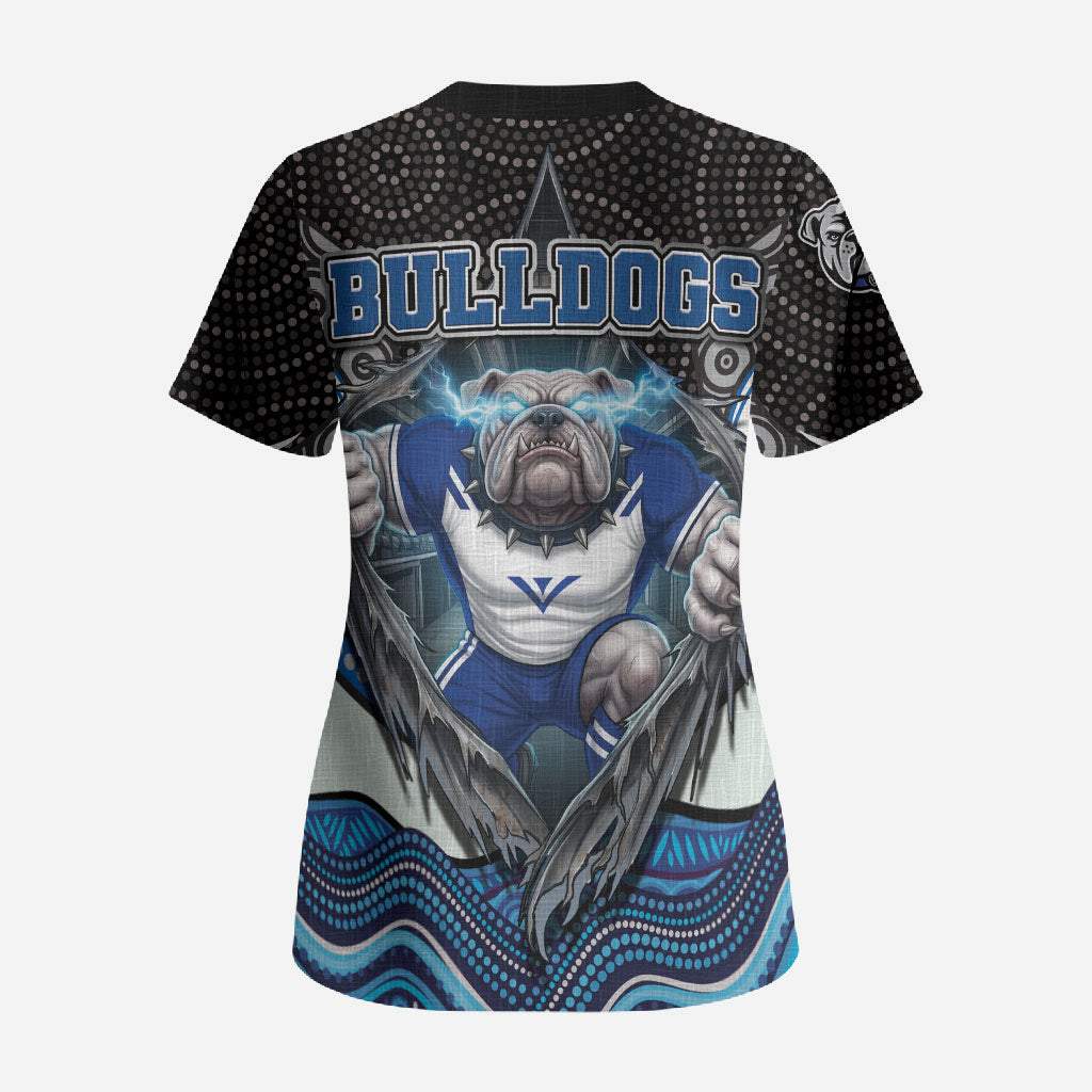 Canterbury Bankstown Bulldogs Rugby Scrub Top The Scream of Lightning Eyes - Indigenous Dot Ripping Effect