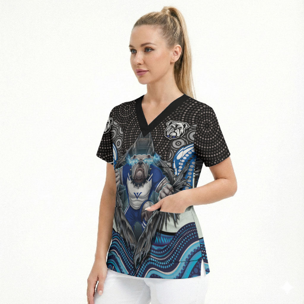 Canterbury Bankstown Bulldogs Rugby Scrub Top The Scream of Lightning Eyes - Indigenous Dot Ripping Effect