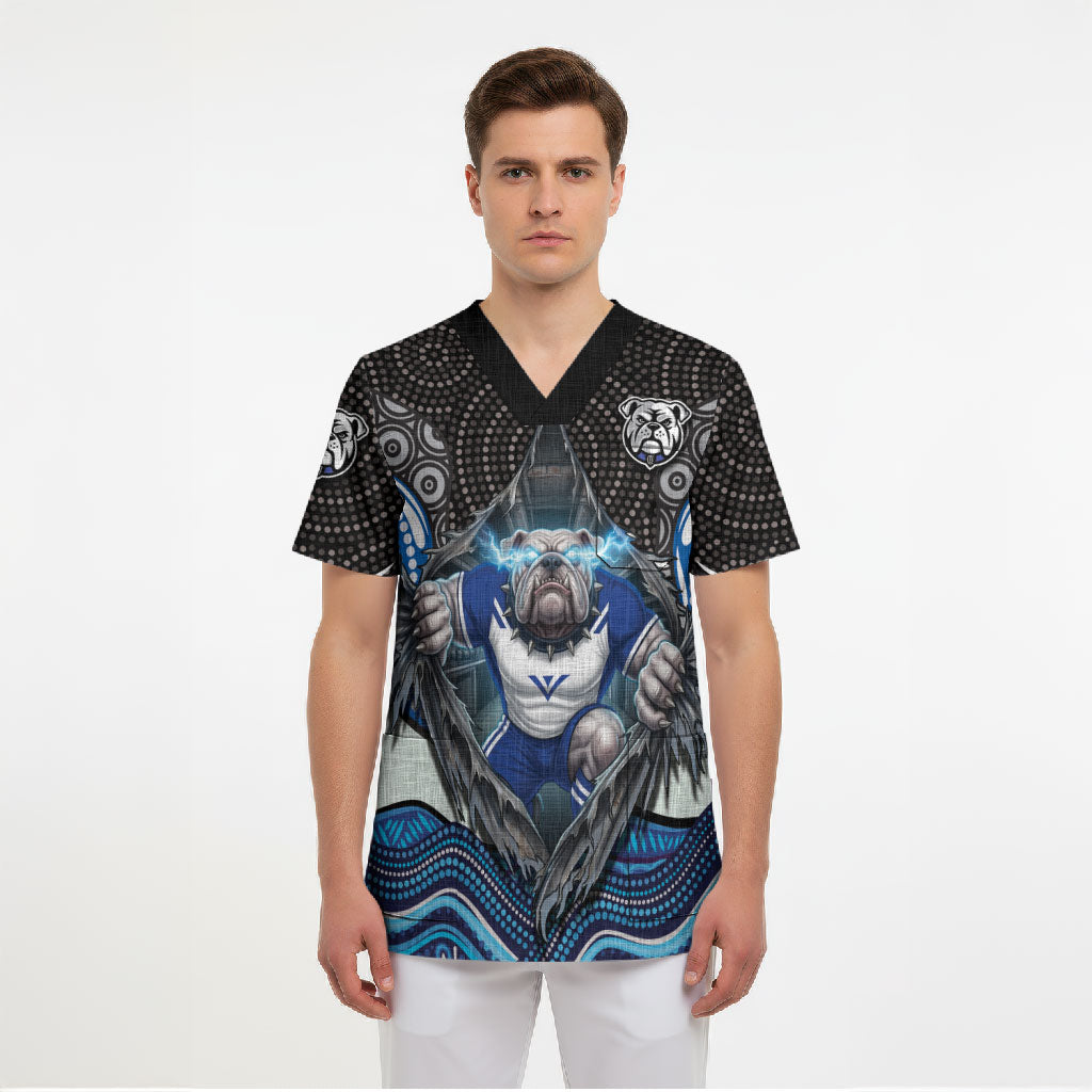 Canterbury Bankstown Bulldogs Rugby Scrub Top The Scream of Lightning Eyes - Indigenous Dot Ripping Effect