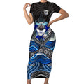 Canterbury Bankstown Bulldogs Rugby Short Sleeve Bodycon Dress The Scream of Lightning Eyes - Indigenous Dot Ripping Effect