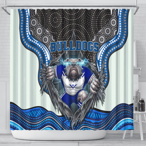 Canterbury Bankstown Bulldogs Rugby Shower Curtain The Scream of Lightning Eyes - Indigenous Dot Ripping Effect