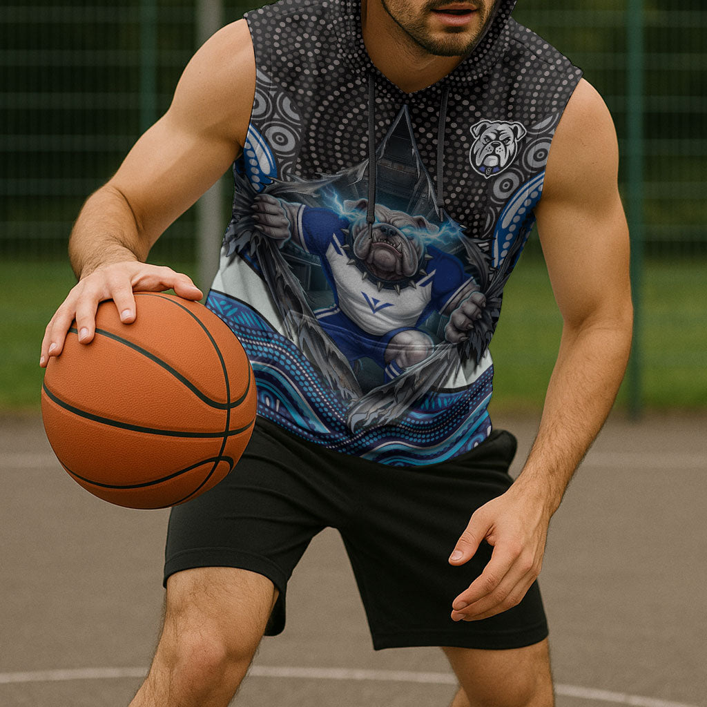 Canterbury Bankstown Bulldogs Rugby Sleeveless Hoodie The Scream of Lightning Eyes - Indigenous Dot Ripping Effect