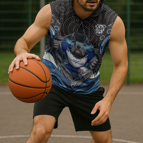 Canterbury Bankstown Bulldogs Rugby Sleeveless Hoodie The Scream of Lightning Eyes - Indigenous Dot Ripping Effect