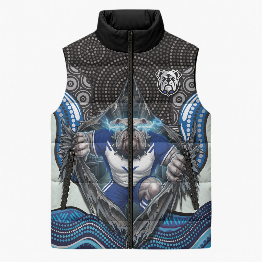 Canterbury Bankstown Bulldogs Rugby Sleeveless Puffer Jacket The Scream of Lightning Eyes - Indigenous Dot Ripping Effect
