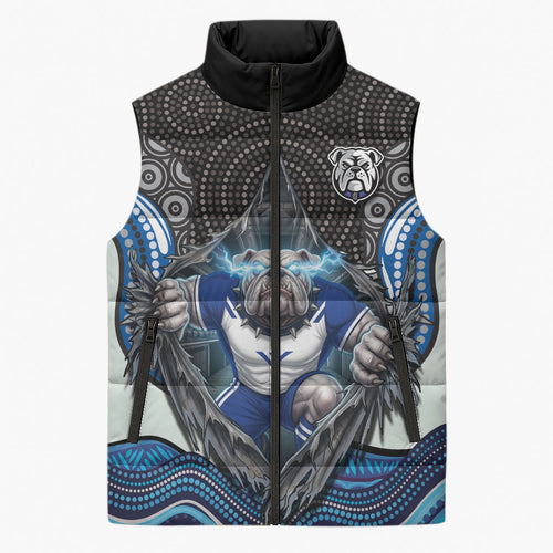 Canterbury Bankstown Bulldogs Rugby Sleeveless Puffer Jacket The Scream of Lightning Eyes - Indigenous Dot Ripping Effect