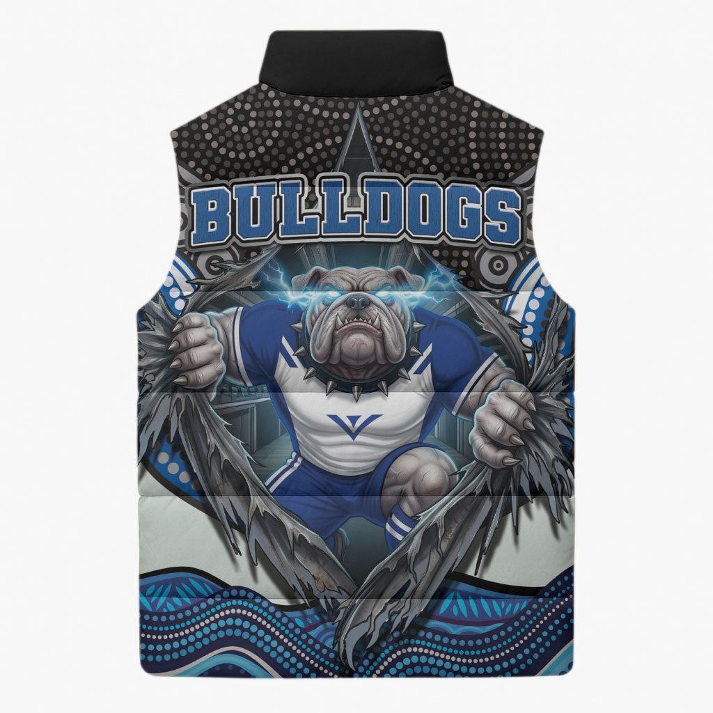 Canterbury Bankstown Bulldogs Rugby Sleeveless Puffer Jacket The Scream of Lightning Eyes - Indigenous Dot Ripping Effect