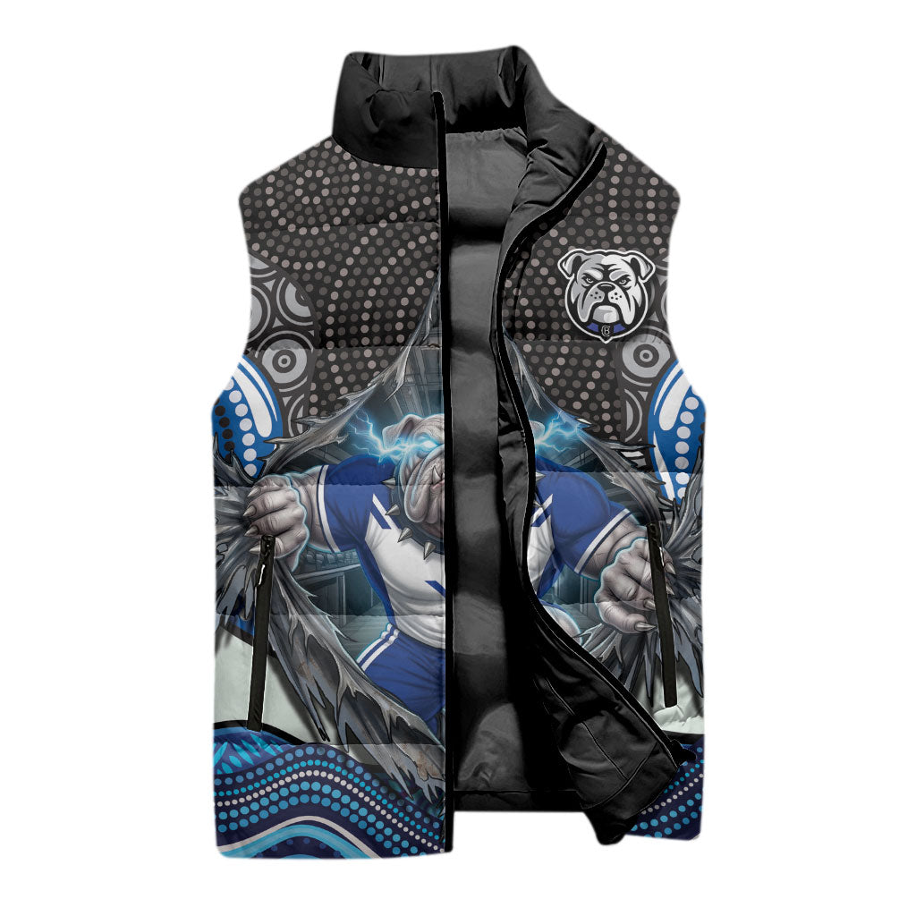 Canterbury Bankstown Bulldogs Rugby Sleeveless Puffer Jacket The Scream of Lightning Eyes - Indigenous Dot Ripping Effect