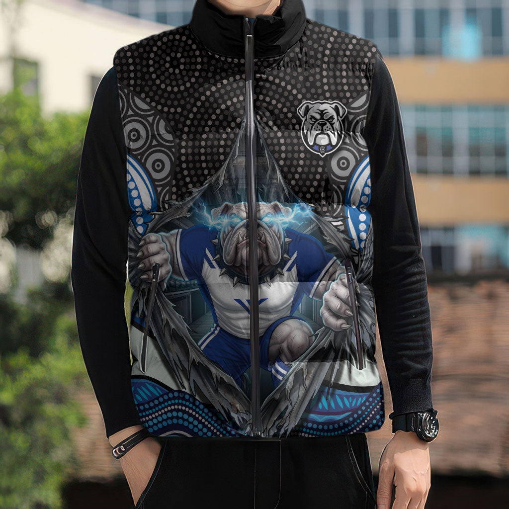 Canterbury Bankstown Bulldogs Rugby Sleeveless Puffer Jacket The Scream of Lightning Eyes - Indigenous Dot Ripping Effect