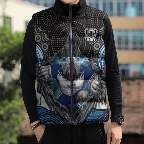 Canterbury Bankstown Bulldogs Rugby Sleeveless Puffer Jacket The Scream of Lightning Eyes - Indigenous Dot Ripping Effect